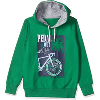 T2F Cotton Neck (Boys Hooded Regular Fit Sweatshirt_Green_9 Years-10 Years)