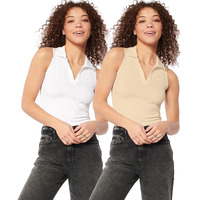 Shasmi Women's & Girls' Solid Ribbed Polo Club Collar Sleeveless Slim Fit Simplicity Tank Tops (Pack Of 2) (Top 49 White Skin M)