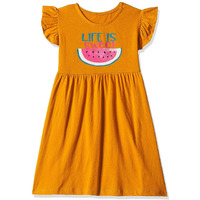 T2F Girl's Cotton A-Line Knee Length Casual Dress (Gls-Drz-06_Yellow 9 Years-10 Years