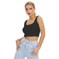 Shasmi Women's & Girls' Solid Ribbed Square Neck Collarless Sleeveless Slim Fit Simplicity Tank Tops (Top 36) (Black S)