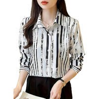 Tadkee Women Cotton Blend Striped Regular Fit Shirt (Fn-Collar-Shirt-138-Black-L_Black