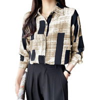 Tadkee Women Cotton Blend Geometric Regular Fit Shirt (Fn-Collar-Shirt-138-Brown-Xl_Brown