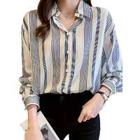 Tadkee Women Cotton Blend Striped Regular Fit Shirt (Fn-Collar-138-Blue-L_Blue