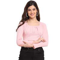 Shasmi Pink Women's Ruched Bust Solid Crop Top (Shri Top 17 Light Pink Xl)