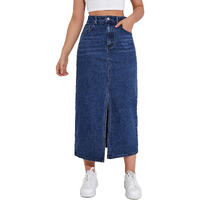 Shasmi Women's Spring/Summer Casual Front Split Thigh Straight Denim Skirt Ll Denim Skirt For Women Long Ll Skirt & Top For Women Ll Skirts For Women Long Length (Skirt 159 Dark Blue-S)
