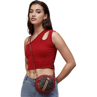 Rigo Casual Solid Women Red Top | Ribbed One Shoulder Crop Top | Casual Crop Top For Women | Casuals For Women (Size-L)
