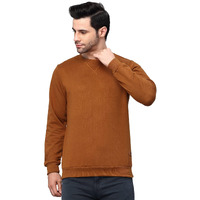 Rigo Men Round Neck Stitch Detail Basic Fleece Sweatshirt (Camel Brown)