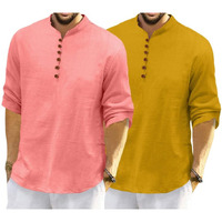 Royalscout Men's Cotton Polyester Blend Solid Regular Fit Full Sleeve Short Kurta | Ethnic, Lightweight Summer Kurta For Daily & Occasion Use