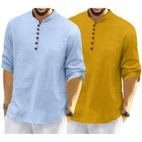 Royalscout Men's Cotton Polyester Blend Solid Regular Fit Full Sleeve Short Kurta | Ethnic, Lightweight Summer Kurta For Daily & Occasion Use