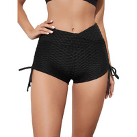 Shasmi Women's Workout Yoga Shorts, High Waisted Drawstring Scrunch Booty Shorts Ruched Butt Lift Athletic Running Tights Shorts For Women (Shorty 76 Black S)