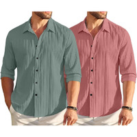 Royalscout Combo Of 2 Textured Shirts For Men | Long Sleeves Perfect For Smart Workwear, Relaxed Outings, Or Formal Occasions