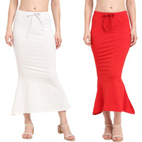 Shasmi Women's Micro Fiber Solid Saree Shapewear For Women (Combo Fishcut) (S, White-Red)
