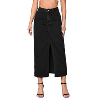 Shasmi Women's Elegant Black Solid High Waist Split Thigh Denim Maxi Skirt For Women's & Girl's (Skirt 180 Black-S)