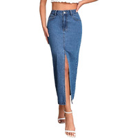 Shasmi Women's Elegant Blue Solid High Waist Split Thigh Denim Maxi Skirt For Women's & Girl's (Skirt 180 Blue-L)