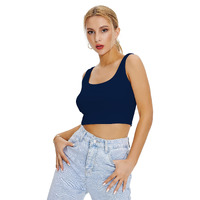 Shasmi Women's & Girls' Solid Ribbed Square Neck Collarless Sleeveless Slim Fit Simplicity Tank Tops (Top 36) (N Blue L)