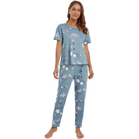 Shienzy Women's Stylish Avacado Printed Night Suit || T-Shirt & Pyjama For Nightwear Set || Casual Lounge & Sleep Wear For Girls (1128Shz_Dbl_2Xl) Dusty Blue