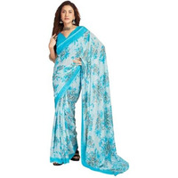 Shiv Textiles Women's Georgette Floral Printed Saree(518S107_Light Blue)