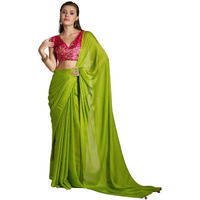 Shiv Textiles Women's Chiffon Lace Border Saree(Klis-932-Green)