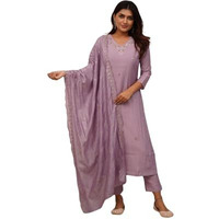 Shiv Textiles Embroidery Onion Kurta Trousers With Dupatta Striped Viscose Silk Blend Three-Quarter Sleeves Kurta Sets For Womens(Jd-Zarana-Onion-Xxl)