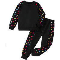 Tagas Polyester Girl's 2 Piece Outfits Heart Printed Long Sleeve Crewneck |||| Two-Piece Set For Girls ||Girls Dress||(Gtp-75), 8-9 Years, Black