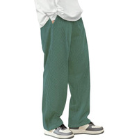 Smowkly Men's Premium Cotton Rib Relaxed Fit Trouser || Flexible Elastic Waist With Drawstring || Comfortable Pant For Causal & Formal Wear (1649_Rg_28) Rama Green