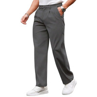 Smowkly Men's Poly-Lycra Premium Stretch Waist Dress Pants || Wrinkle Free, 4 Pockets, Tailored Straight Leg || Golfer's Style Casual Office Wear Trouser (1631_Gry_36) Grey