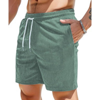 Smowkly Men's Premium Polycotton Casual Ribbed Shorts || Elastic & Drawstring Waist With 2 Pocket || Loose Fit Lightweight Burmuda Perfect For Workout, Beach & Summer ||Shorts Pant For Men Rama Green