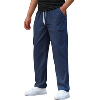 Smowkly Men's Poly-Lycra Premium Stretch Trackpants || Wrinkle Free, Relaxed Fit, Elastic Waist, Tapered Fit || Best For Summer Jogging Gym Workout Jogging (1640_Nbl_34) Navy Blue