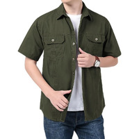 Smowkly Men's Casual Solid Printed Cotton Regular Fit Shirt || Half Sleeve, Button Down, Double Front Pocket || Denim Jacket Style Fashionable Western Outfit (1652_Ogrn_M)