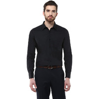 Turtle Men 100% Cotton Black Solid Slim Fit Formal Shirt