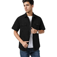 Smowkly Men's Casual Solid Printed Cotton Regular Fit Shirt || Half Sleeve, Button Down, Double Front Pocket || Denim Jacket Style Fashionable Western Outfit (1652_Bk_M)