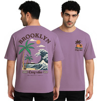 Smowkly Authentics Men's Cotton Blend Brooklyn Beach Graphic Printed T Shirt || Crew Neck Pullover Tee || Casual Baggy Fit Urban Vacation Style (1674_Lc_3Xl) Lilac