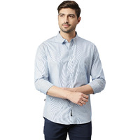 Thomas Scott Mens Striped Slim Fit 100% Cotton Casual Shirt With Spread Collar And Long Sleeve