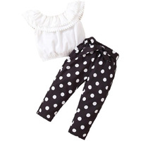 Tagas Girls Ruffle Trim Top & Polka Dot Pants || Coordinated_Outfit For Girls|| Gtp-61-White-5
