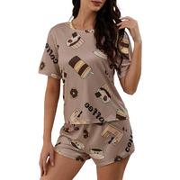 Smowkly Printed Cotton Blend Night Suit|Everyday Nightsuit|Night Dress|Shorts Set|Pyjama Set For Women Beige (2Xl)