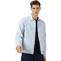 Thomas Scott Oversized Linen Double Pocket Solid Shirts For Mens Blue