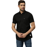 Thomas Scott Mens | Half Sleeve | Solid Plain Color | Slim Fit | Cotton Blend | Spread Collar | Casual | Shirts (Black_3Xl)