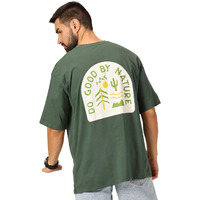 Thomas Scott Men 100% Cotton Bio Wash Oversized Fit Earth Graphic Printed Tshirt (Green, Xl)