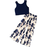 Tagas Girls Polyester Solid Tank Top & Polka Dot Wide Leg Pants || Coordinated Outfit || Dress || Top With Palazzos ||(Gtp), Navy, 9-10 Years