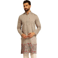 Sojanya (Since 1958 Men's Cotton Silk Daman Embroidered Grey Long Kurta