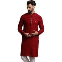 Sojanya (Since 1958 Men's Pure Cotton Maroon Sequence Long Kurta
