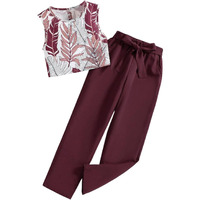 Tagas Girls Solid Tank Top & Polka Dot Wide Leg Pants (Gtp-59 9-10 Y)