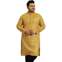 Sojanya Plus (Since 1958) Men's Cotton Linen Mustard Foil Printed Only Long Kurta