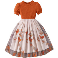 Tagas Girl's Polyester Fit And Flare Knee-Length Dress (Kd-129-Orange Butterfly-5_Orange