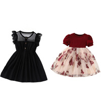 Tagas Girl's Polyester Fit And Flare Knee-Length Dress (Kd-93-129-Black-Red-7_Black-Red