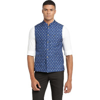 Turtle Men 100% Cotton Blue Dobby Print Formal Nehru Jacket