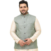 Sojanya Plus (Since 1958) Men's Jacquard Silk Self Design Teal Green Only Nehrujacket