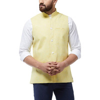 Sojanya (Since 1958 Men's Cotton Linen Blend Lemon Yellow Waist Coat, Size: 42