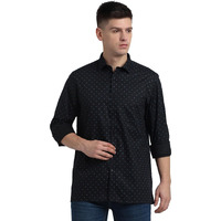 Turtle Men 100% Cotton Black Printed Regular Fit Formal Shirt