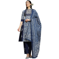 Stylum Women's Printed & Embroidered A-Line Cotton Kurta Pant Dupatta Set